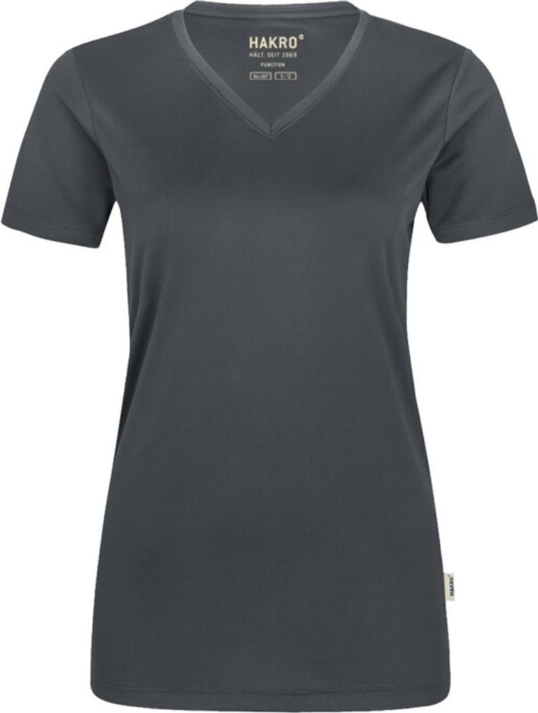 HAKRO Damen V-Shirt Coolmax (Polyesterfasern) 187, anthrazit, XL