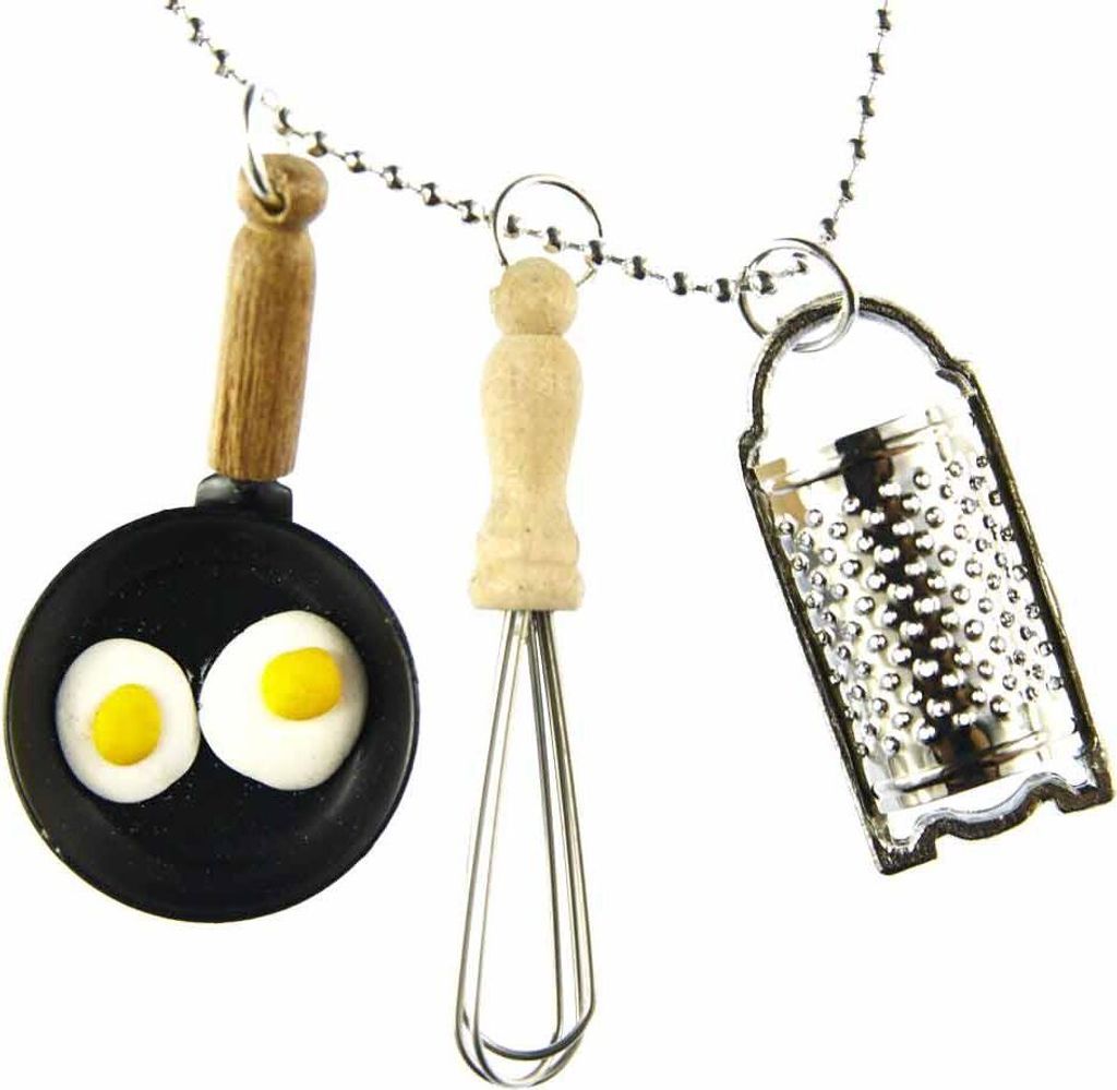 Miniblings 3er Kochen Set Halskette 80cm Backen Schneebesen Pfanne Reibe Köchin