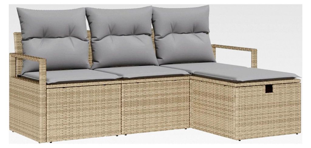 4-teiliges Garten-Sofa-Set mit Kissen Beige Poly Rattan Lounge Sofa Outdoor