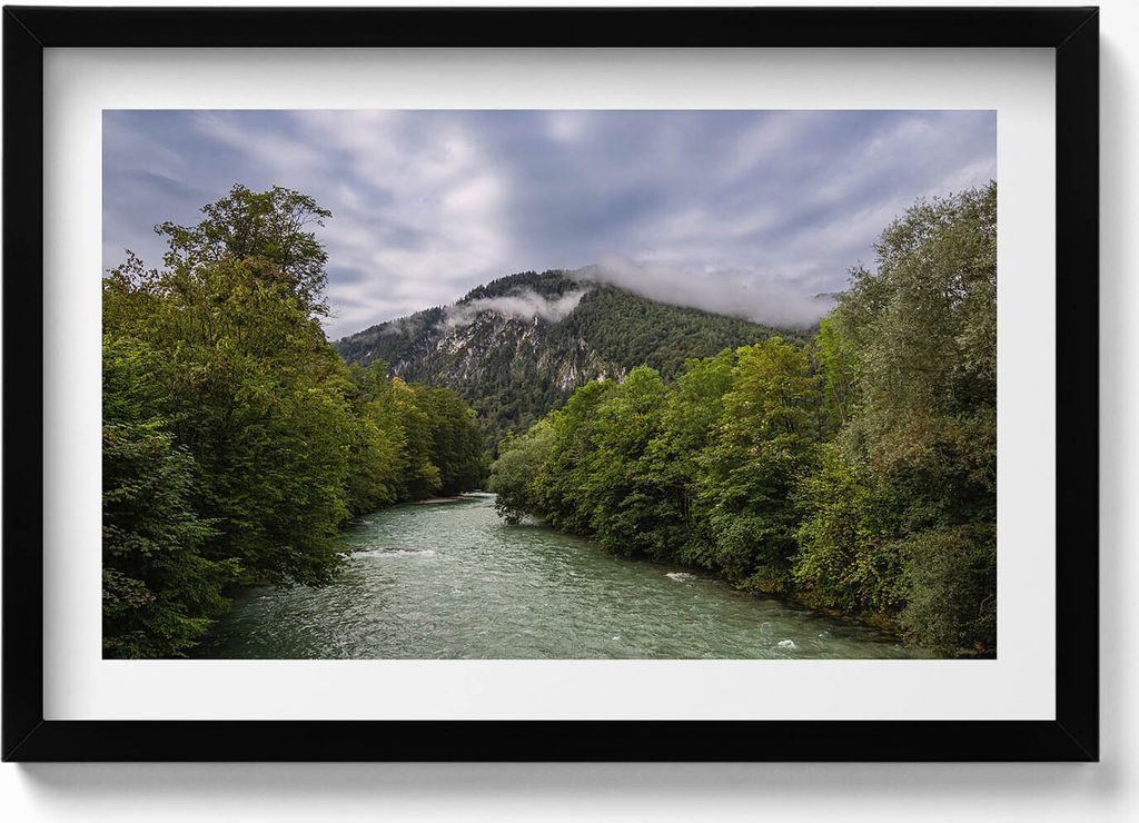 Berglandschaft Deutschland– Wandbild mit Rahmen – Gerahmtes Bild – Wanddekoration – 60x40 cm – Schwarz Rahmen