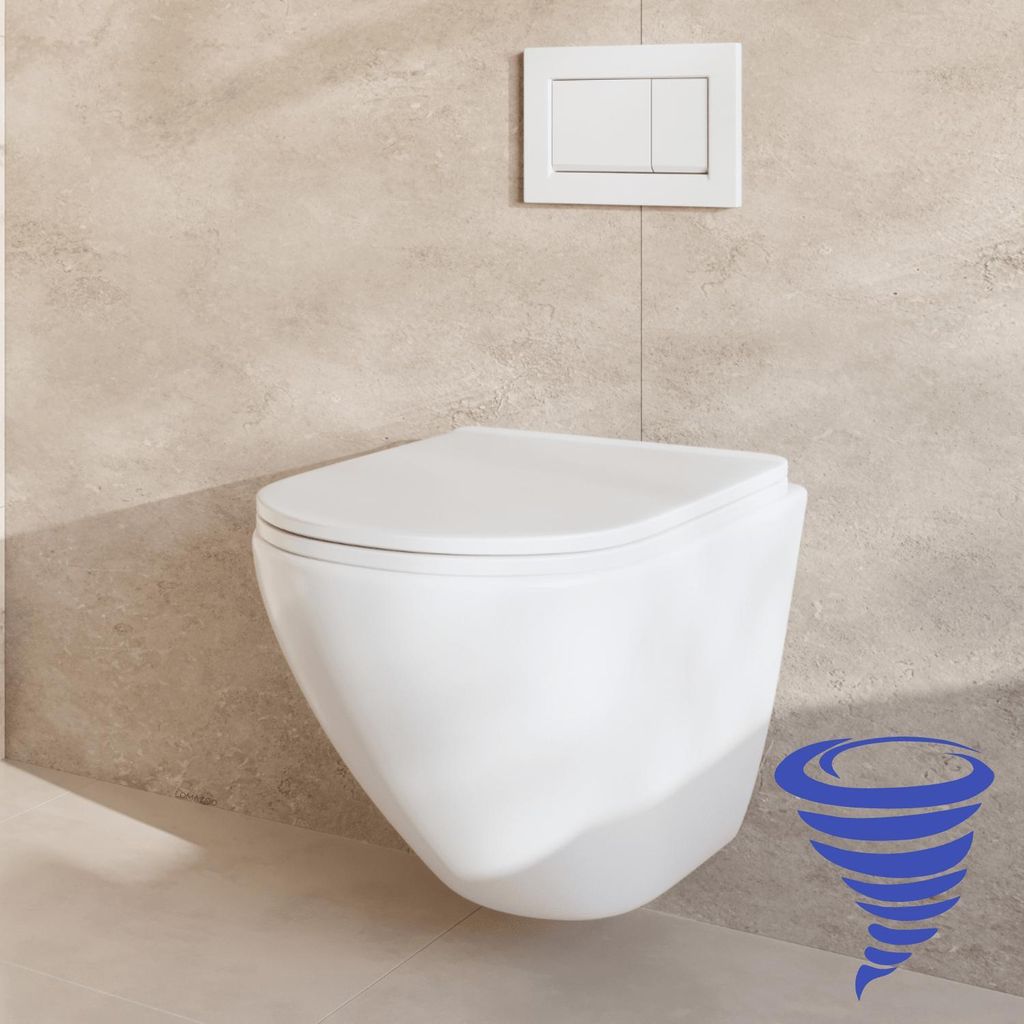 Wand-WC mit Unterputzspülkasten - Rund Weiß - Betätigungsplatte Eckig Weiß - Linea