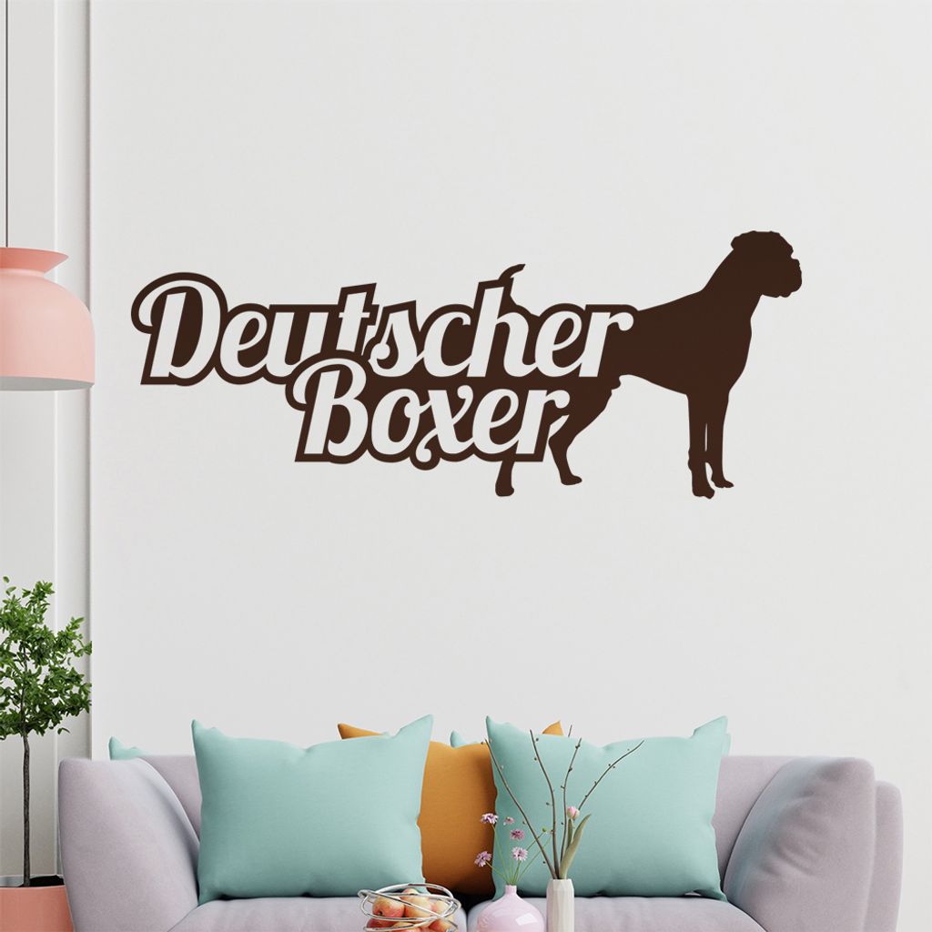 KIWISTAR Deutscher Boxer mit Name Silhouette Wandtattoo in 6 Größen - Wandaufkleber Wall Sticker - Dekoration, Küche, Wohnzimmer, Schlafzimmer, ...