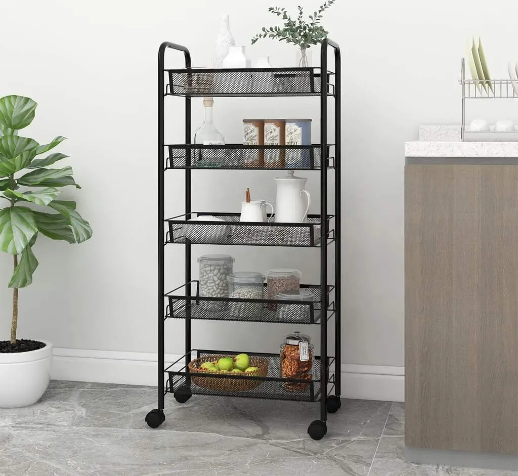 Carrello da Cucina Vintage-Industrial 5 Ripiani Ferro Nero 105cm