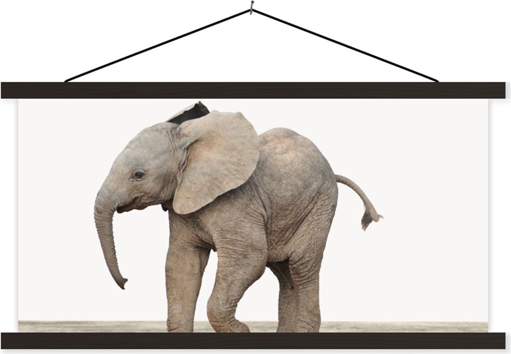MuchoWow Textilposter Baby-Elefant - Tiere - Kinder - Mädchen - Jungen 60x30 cm mit schwarzem Rahmen - Textilien
