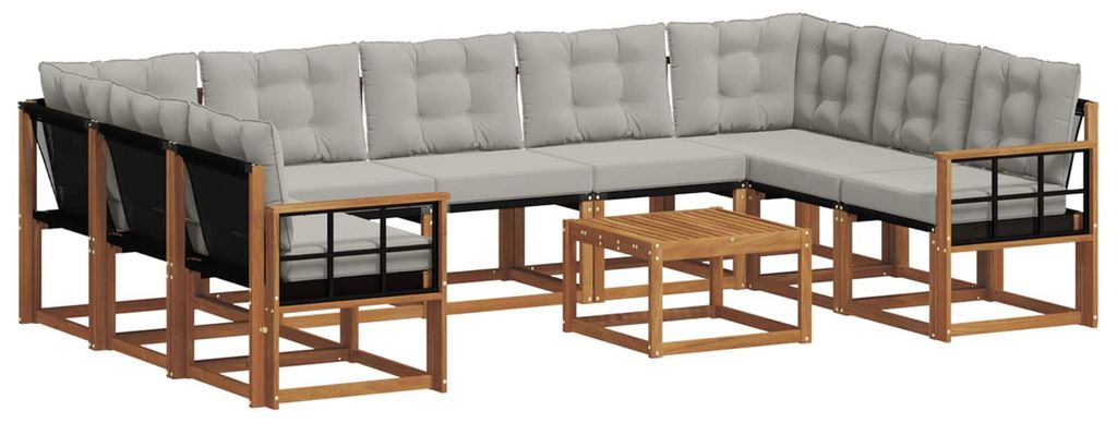 Outdoor-Sofagarnitur mit Kissen 10 pcs Natürlich und Hellgrau