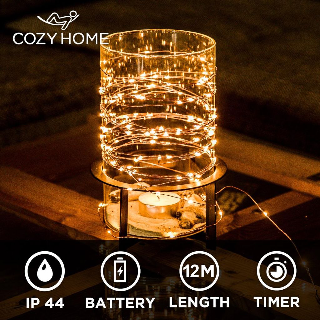 Timer LEDS Warm Weiß 7,5m Kette Warmweiß 100 LED Batterie Lichterkette inkl 