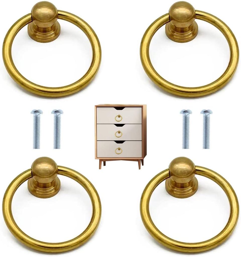 Set mit 4 Möbelgriffringen aus Metall – Retro-Stil – Gold