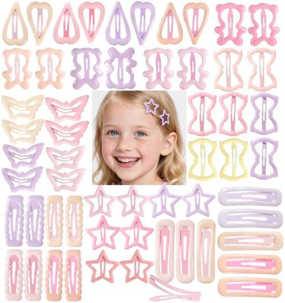 Set de 56 Pinces à Cheveux Fille Multicolores en Métal avec Étoiles
