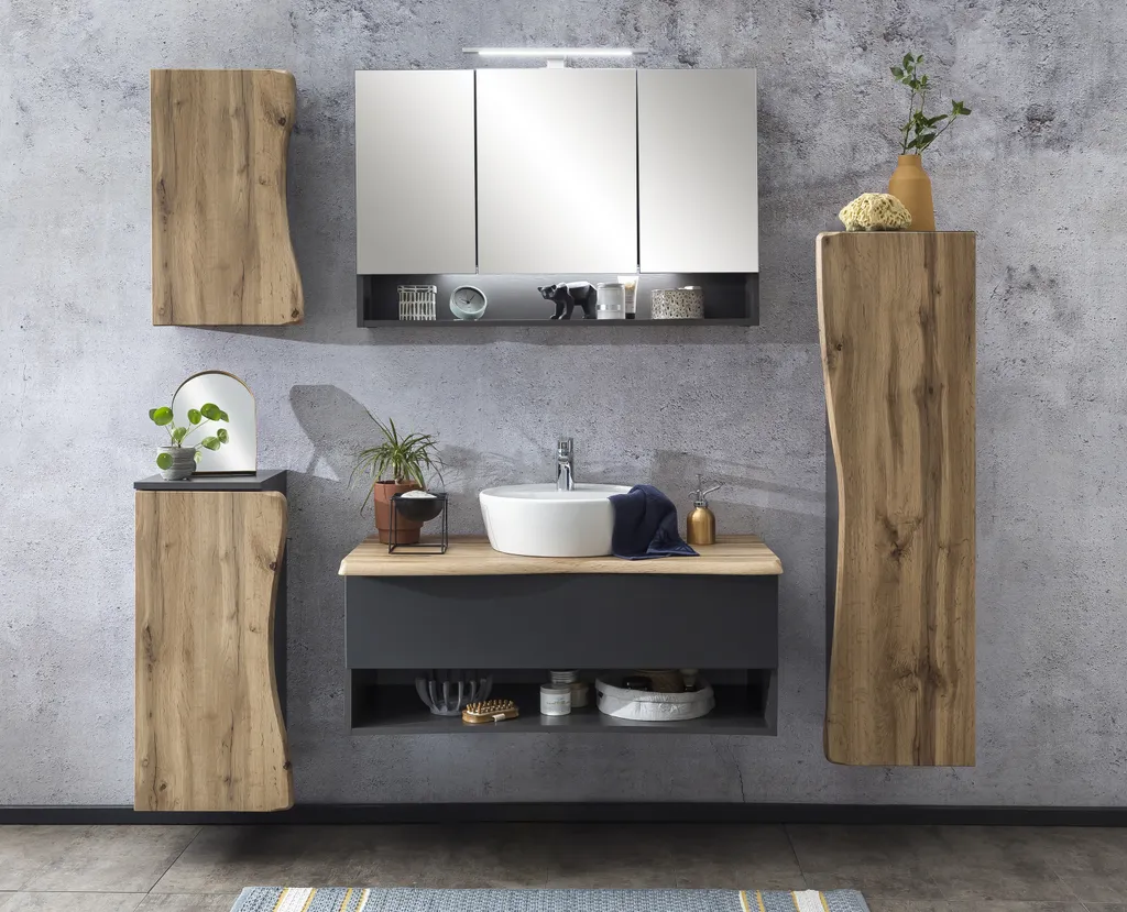 Armoire murale Kaprun en MDF graphite avec étagères de rangement