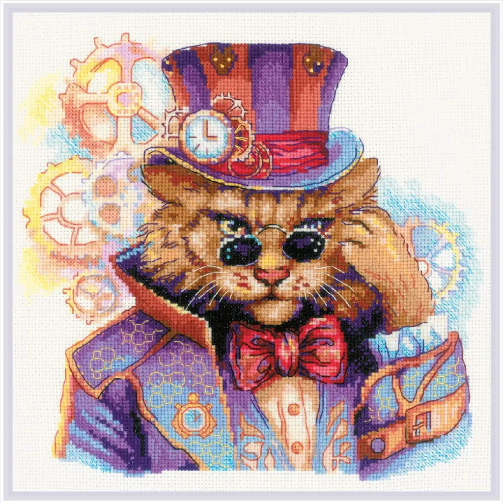 Broderie point de croix Riolis kit complet chat rétro 20 cm