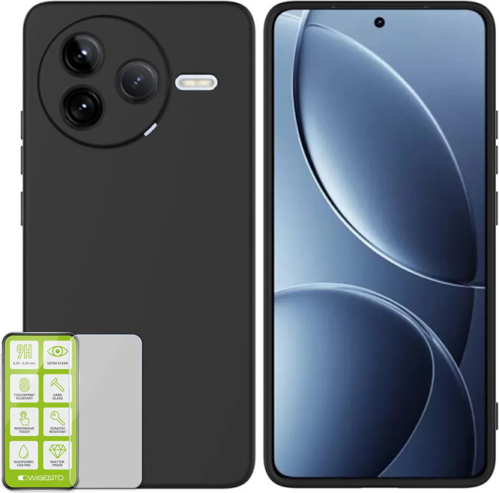 Custodia Nera e Pellicola Vetro H9 per Xiaomi Poco F7 Pro - Kit Base