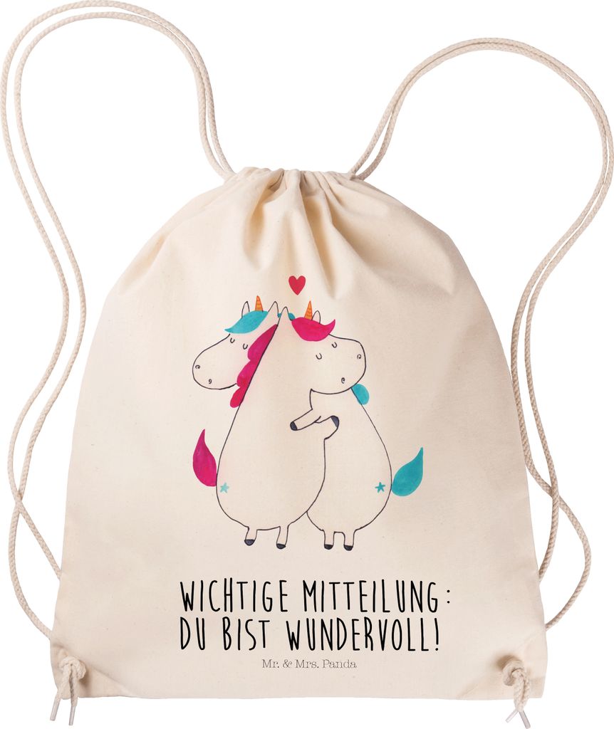 Mr. & Mrs. Panda Turnbeutel Einhorn Mitteilung - Transparent - Geschenk, Liebe, baumwoll, wander rucksack, Valentinstag, Spruch, sporttasche klein,...