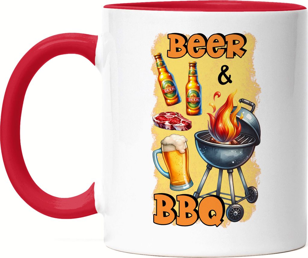 Beer & BBQ Grillen Bier lustiges Grill Spruch Tasse Rot