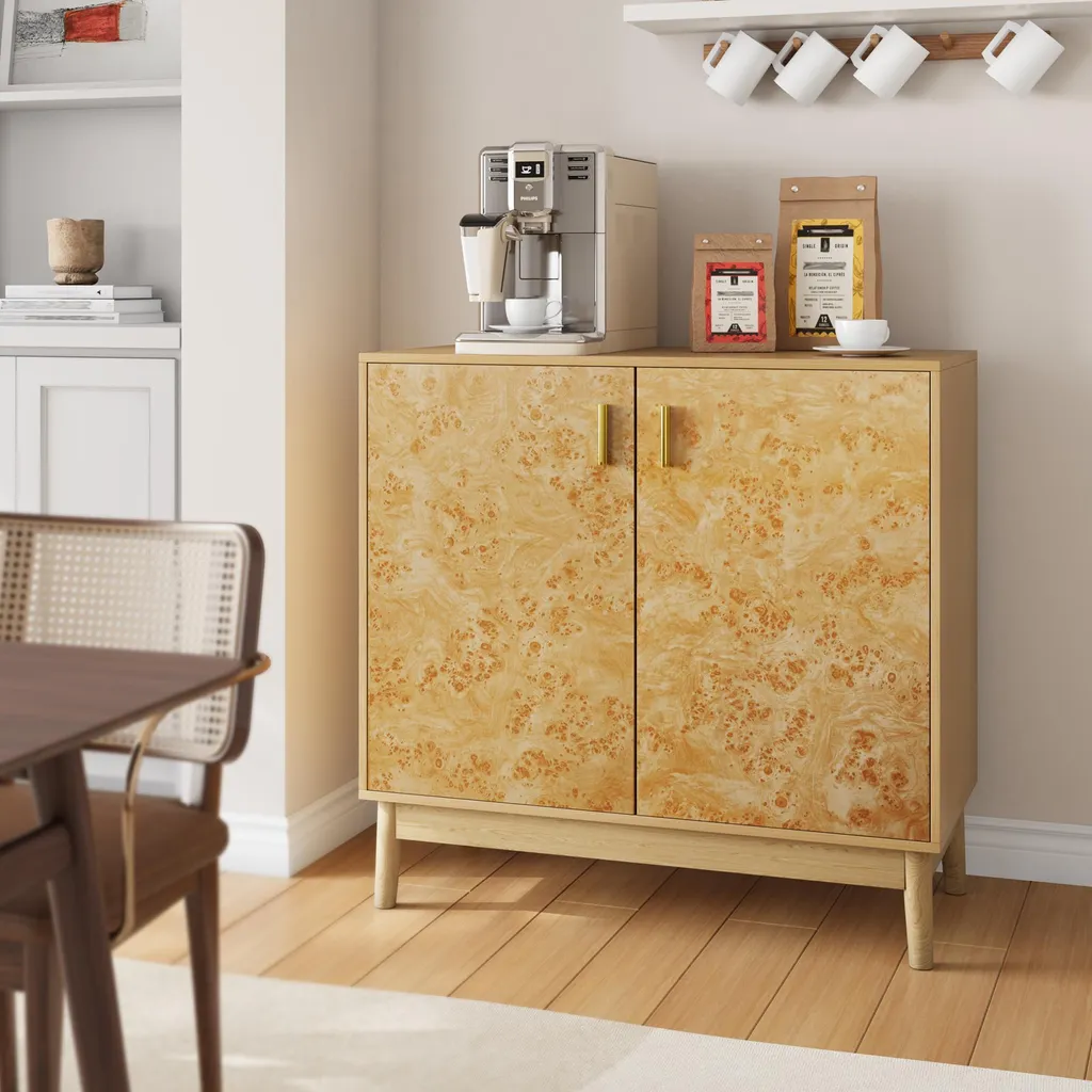 Buffet bois massif avec étagères modulables et pieds robustes - Rustik