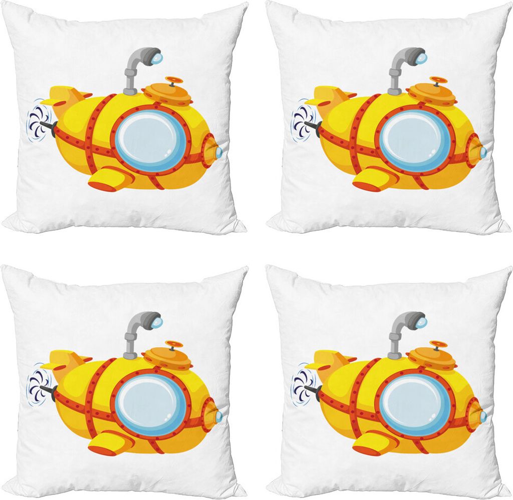 ABAKUHAUS Gelbes U-Boot Kissenbezug Set (4 Stück), Cartoon Vessel, Moderner Doppelseitiger Digitaldruck, 60 cm x 60 cm, Pale Gelb und Orange