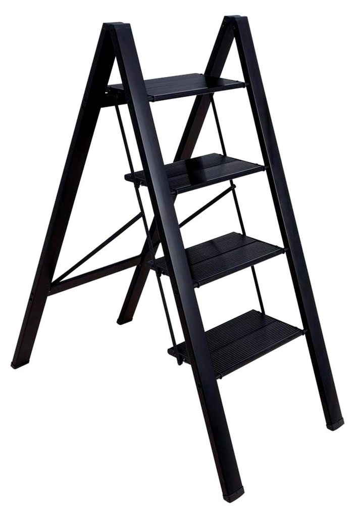 Trittleiter, leicht, klappbar, Aluminium Sicherheitsleiter, mit rutschfestem breitem Pedal, 4 Stufen, für Haushalt, Büro, tragbares Lagerregal, M...