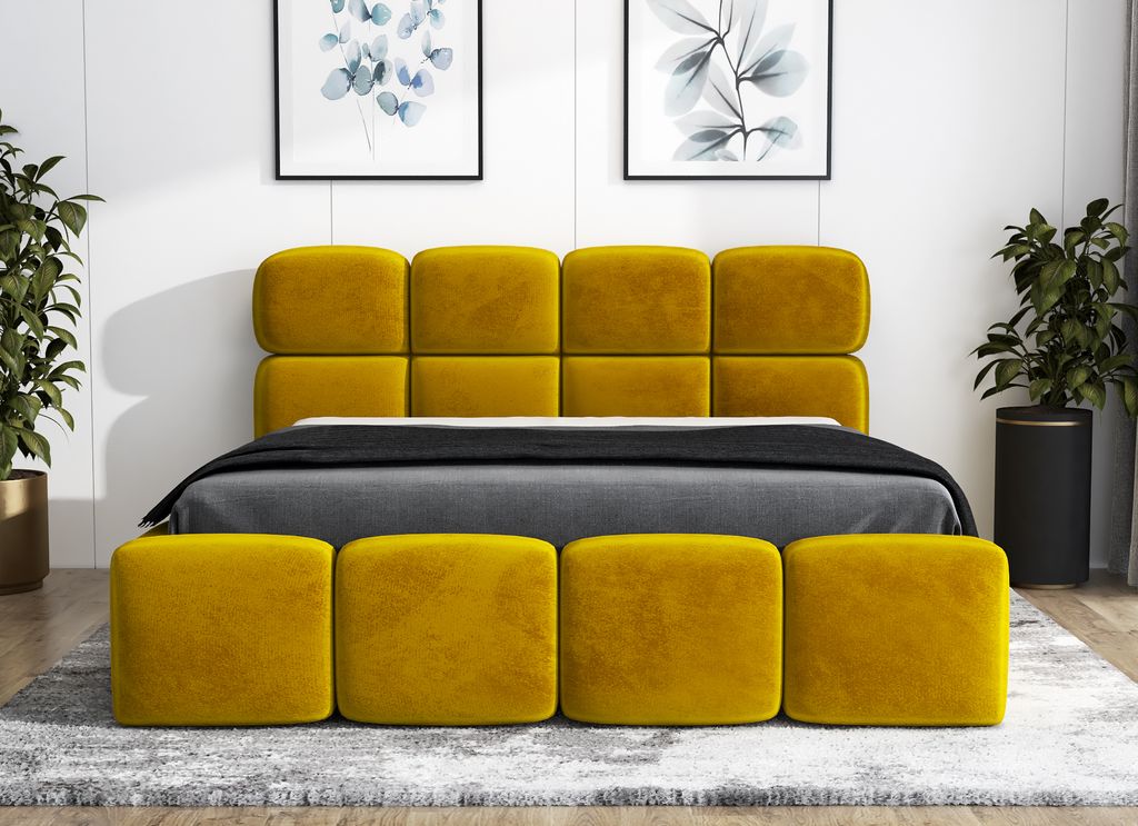 Polsterbett NEW YORK-OM 90x200 cm mit Bettkasten und Lattenrost. Farbe: Gold.