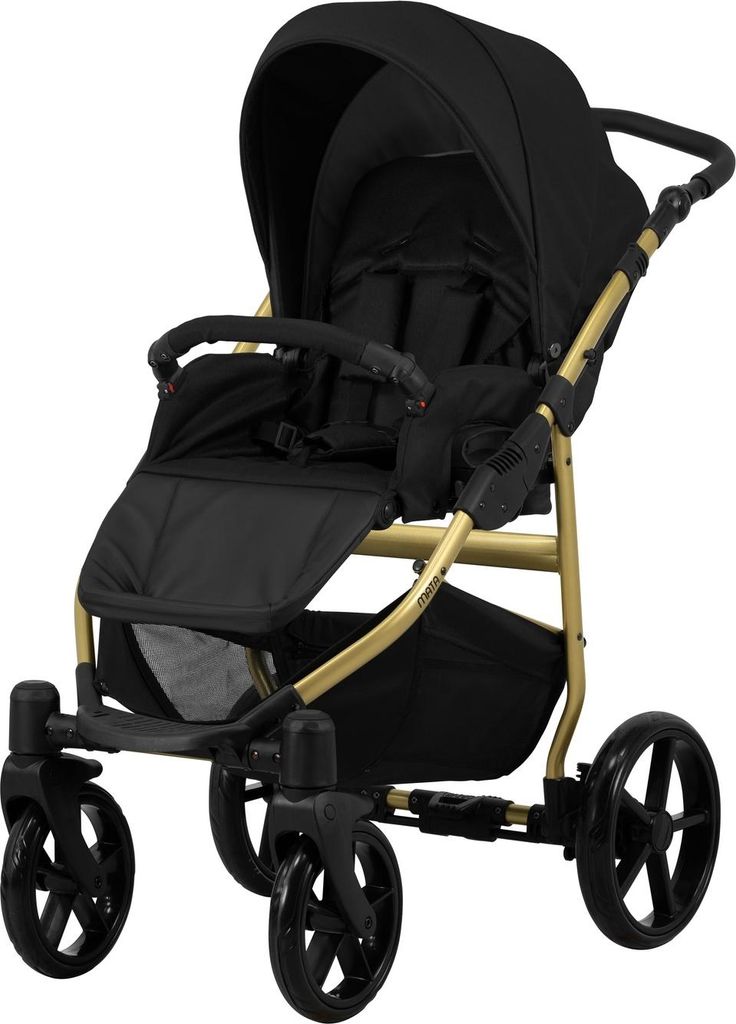 Kunert MATA 2in1 Kinderwagen mit Goldrahmen in Schwarz – inklusive Babywanne und Sportsitz für stilvollen Komfort und Sicherheit