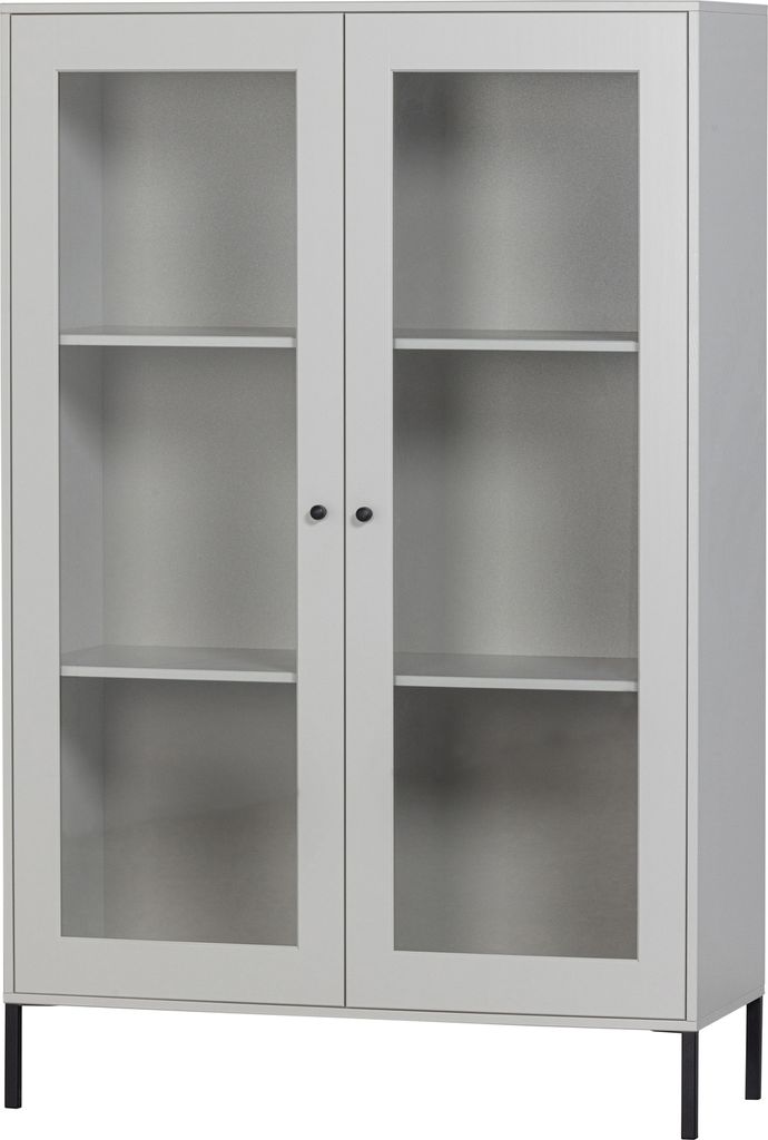 WOOOD xam Vitrine Wolkengrau - Hängschrank mit Glästuren aus Kiefer Holz 155x100x40 cm