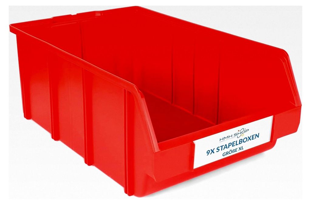 9 Stapelboxen Größe XL für Werkstatt, Garage und Keller, Sichtlagerboxen 489x304x185mm, Lagerboxen ROT, Sichtlagerkästen zur Aufbewahrung von K...