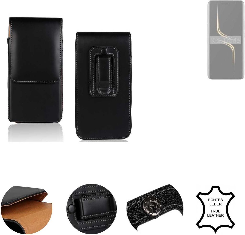 K-S-Trade Holster Gürteltasche Handy Hülle Schutzhülle kompatibel mit Honor Magic6 Ultimate Handyhülle Leder schwarz, 1x