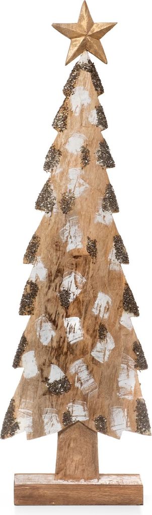 Weihnachtsdeko Holzbaum 84 cm aus Mangoholz mit goldenem Produktbild 