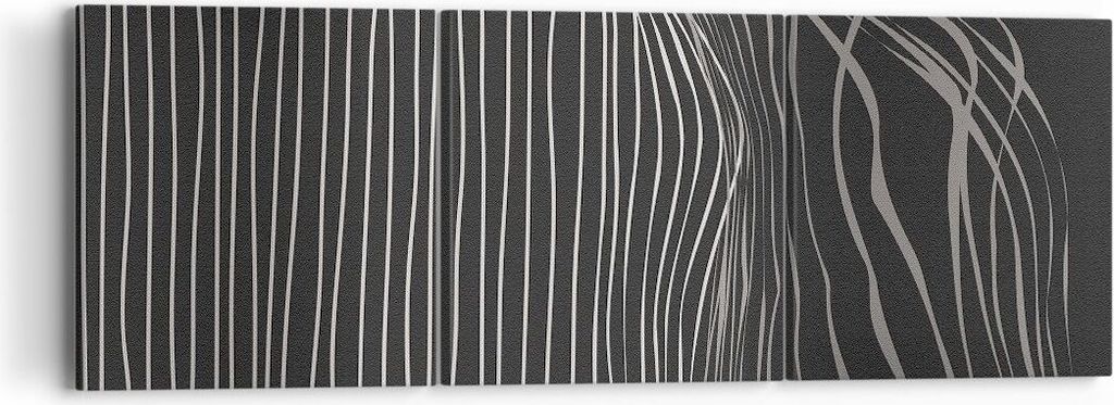 Bild auf Leinwand - Leinwandbild - 3 Teile - Abstraktion Streifen Schwarz und Weiß - 90x30cm Wand Bild Wanddeko Wandbilder Leinwanddruck Bilder Wa...