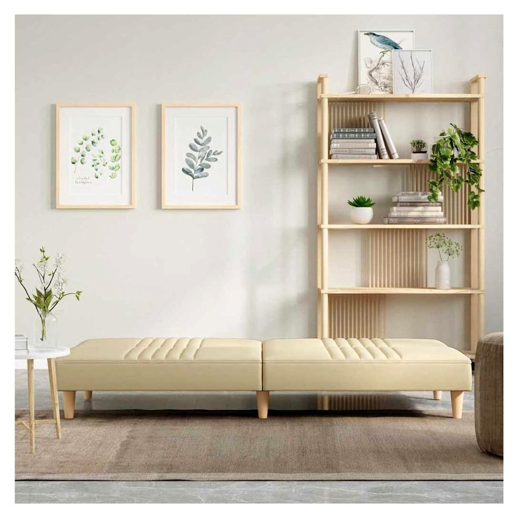 Schlafsofa Stoff Creme, atmungsaktiv, mit verstellbarer Rückenlehne und dicker Polsterung
