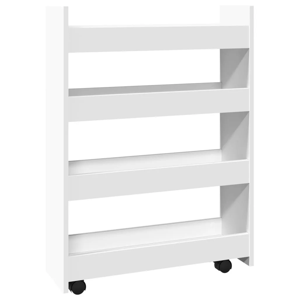 Carrello Cucina Stretto Bianco 4 Livelli Legno - Mobiletto Slim Ruote