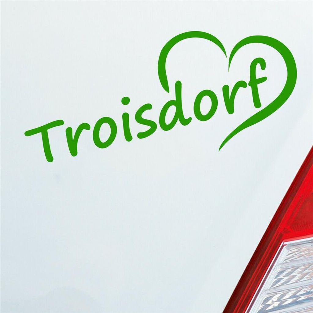 Auto Aufkleber Troisdorf Herz Stadt City Liebe Love Heart 18x8 cm Hellgrün Sticker Heckscheibenaufkleber