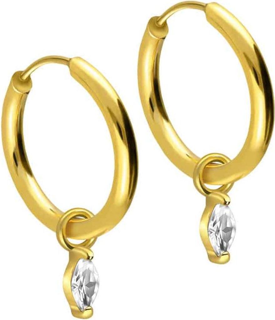 Chirurgenstahl Ohrclicker Creolen EINGEFASSTER OVALER KRISTALL Gold Innendurchmesser: 14mm + Designstärke: 1,6mm