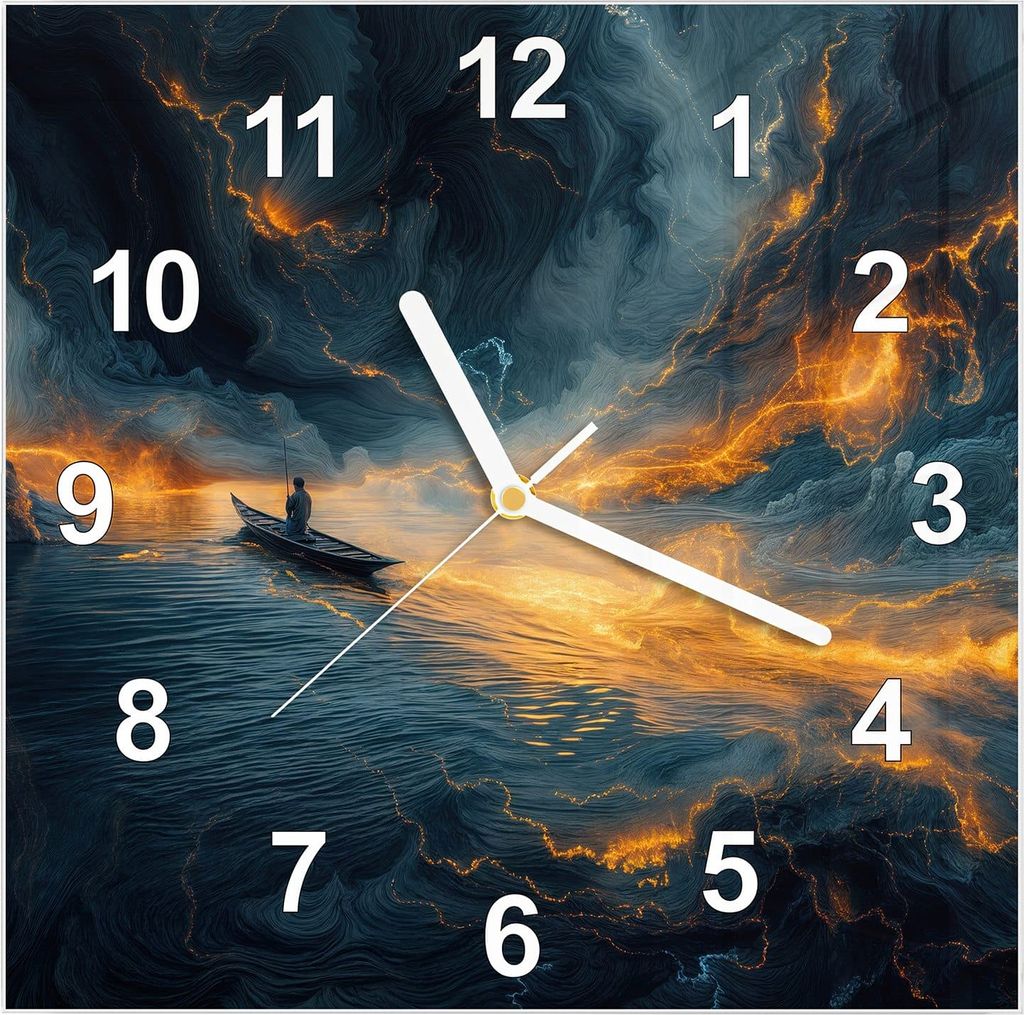 Wanduhr aus Glas mit Motiv Feuer und Wasser- 30 x 30 cm - inkl. Aufhängesystem