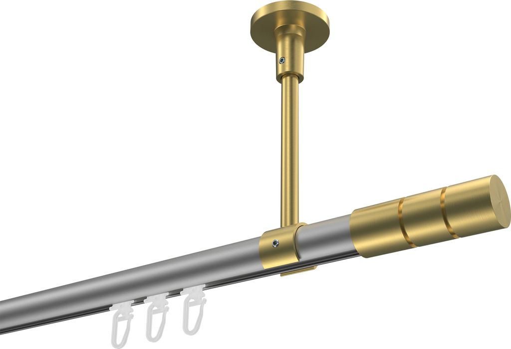 Interdeco Innenlaufstange / Gardinenstange mit Innenlauf Silbergrau / Messing-Optik, Typ Sonette Elanto (Rillenzylinder) Deckenmontage, 20 mm Ø 1-...