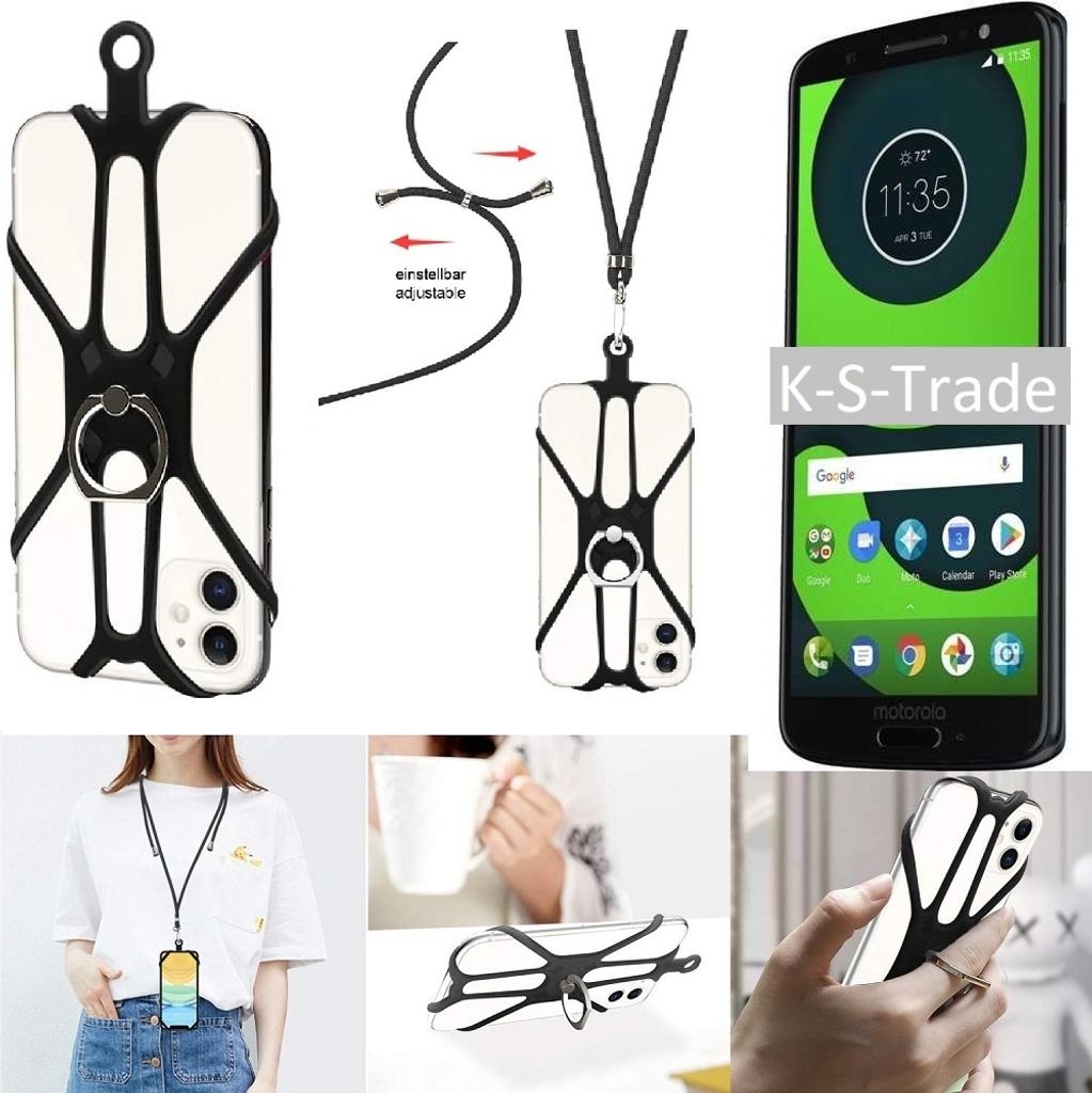 K-S-Trade 3in1 Handykette Handyband Handykordel Halsband Smartphone-Ring Handy-Ring kompatibel mit Motorola Moto G6 Fingerhalterung Handyring