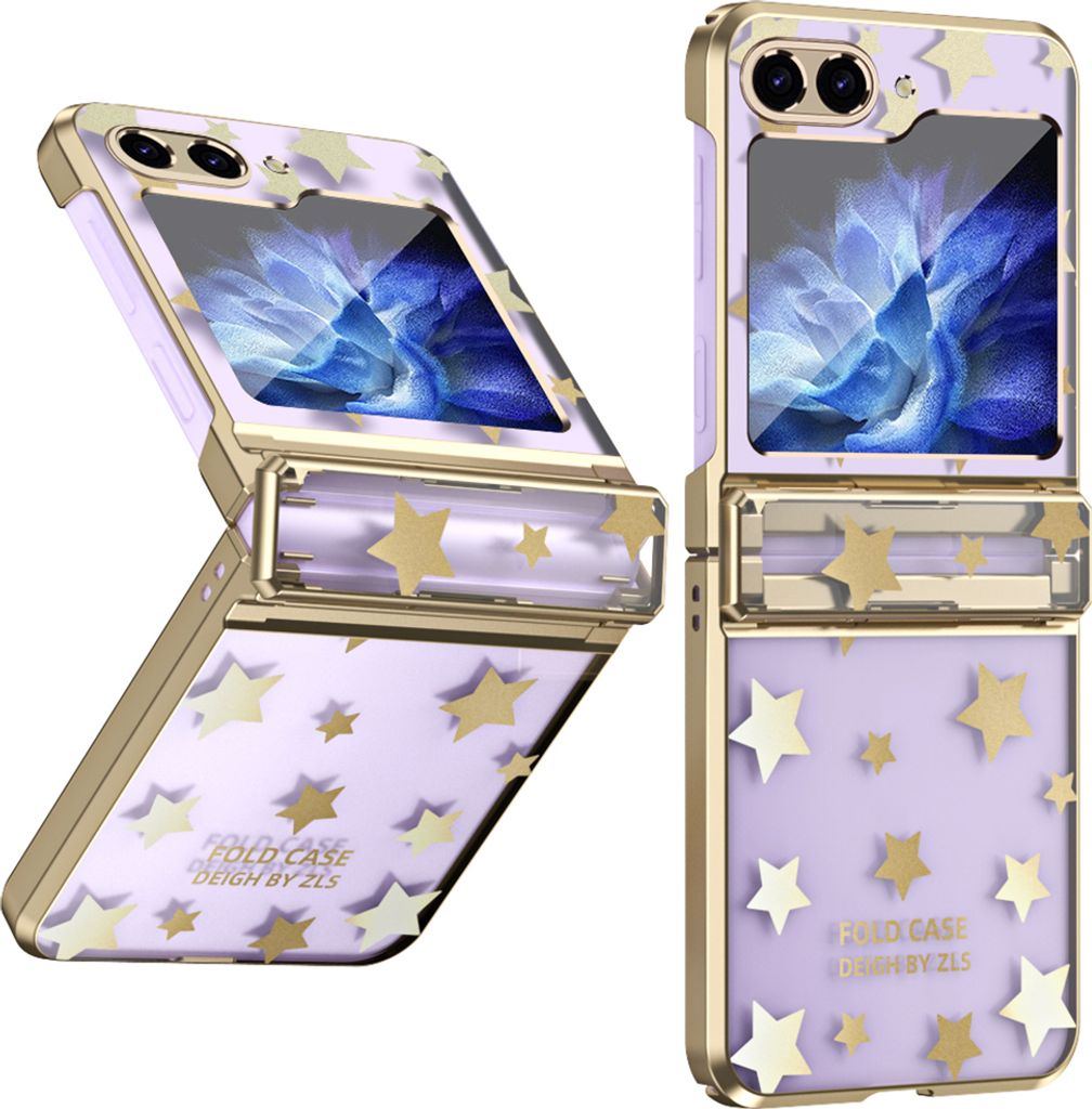 Hülle für Samsung Galaxy Z Flip 5 Sterne Überzug Transparent Schutzhülle mit Scharnierschutz Gold