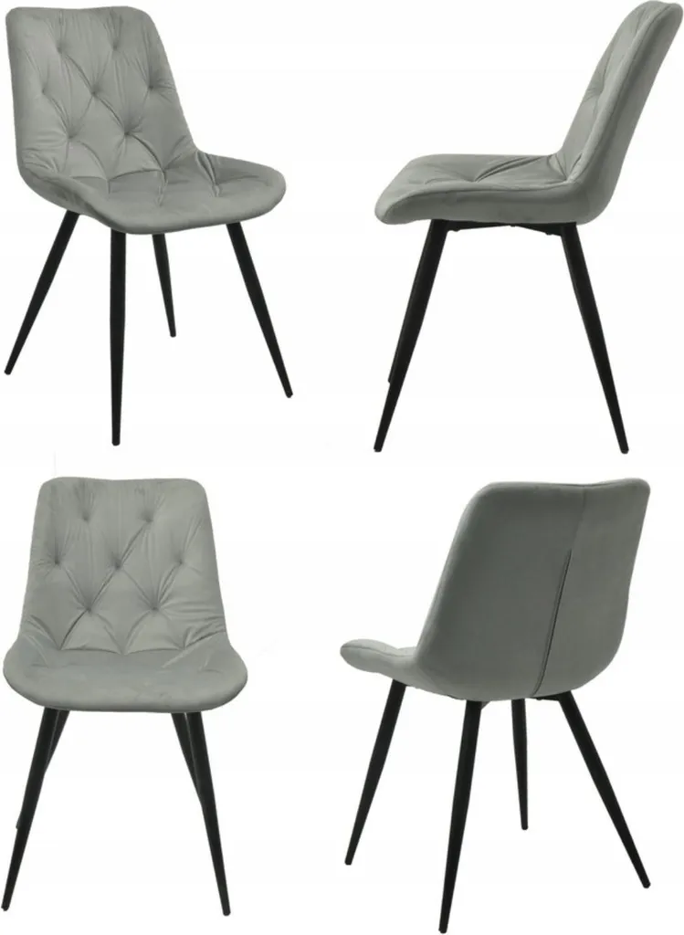 Confort durable : lot de 4 chaises LUCCA en velours gris matelassé