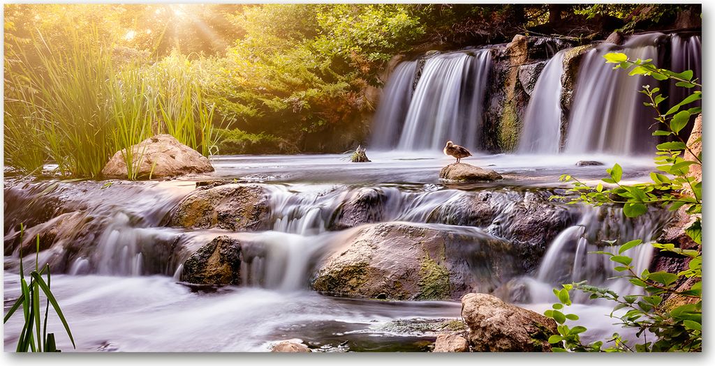 Tulup Glas-Bild - 100x50 -Wandkunst - Wandbild hinter gehärtetem Sicherheitsglas - Landschaften - Wasserfall - Grün