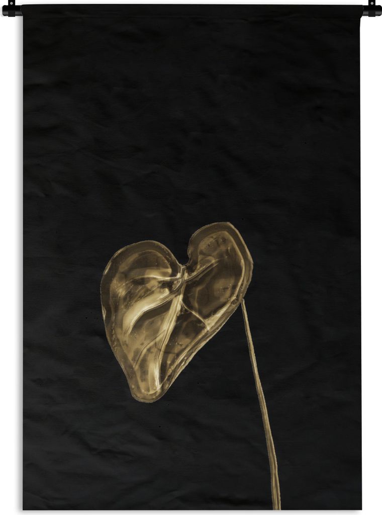 MuchoWow Wandteppich Wandbehang Blatt - Herz - Gold 120x180 cm Tapisserie Dekoration Wandtuch - Schlafzimmer - Dekorationen für das Haus