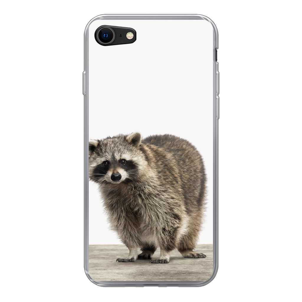 MuchoWow Handyhülle Schutzhülle Hülle für iPhone 7 Waschbär - Tiere - weißer Hintergrund - Jungen - Mädchen - Kinder Silikon Softcase Hand...