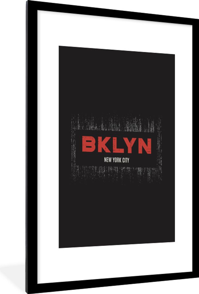 MuchoWow MuchoWow Gerahmtes Poster New York - Schwarz - Brooklyn 60x90 cm - Poster mit zchwarzem Bilderrahmen - Dekoration - Wandposter Wohnzim...