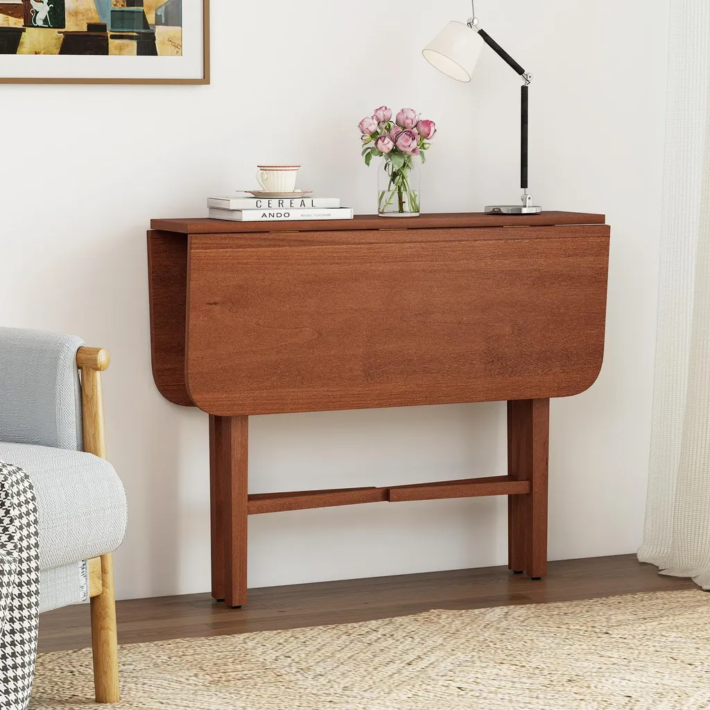 Table pliante en bois 90x90 cm, bureau console modulable finition Noyer - 9