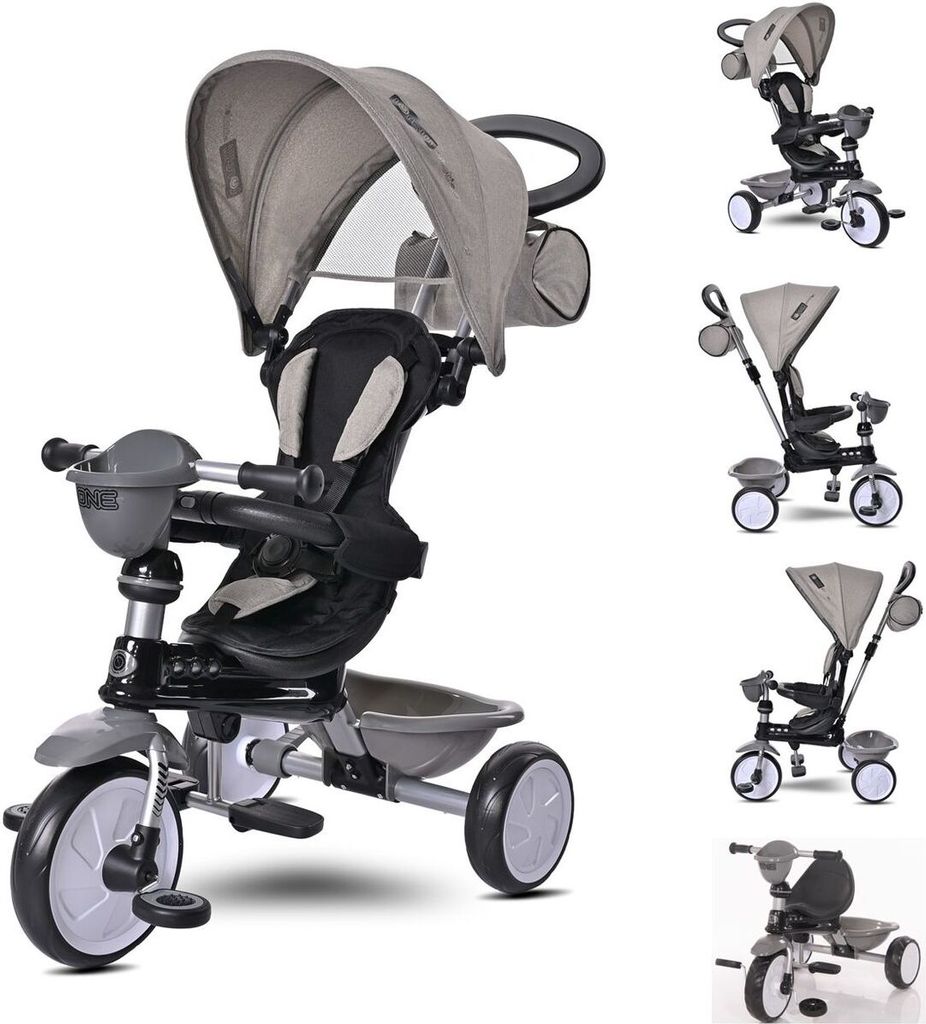 Lorelli Tricycle One 3 in 1 EVA-Reifen Schiebestange Anti-Rutsch Pedale umbaubar hellgrau