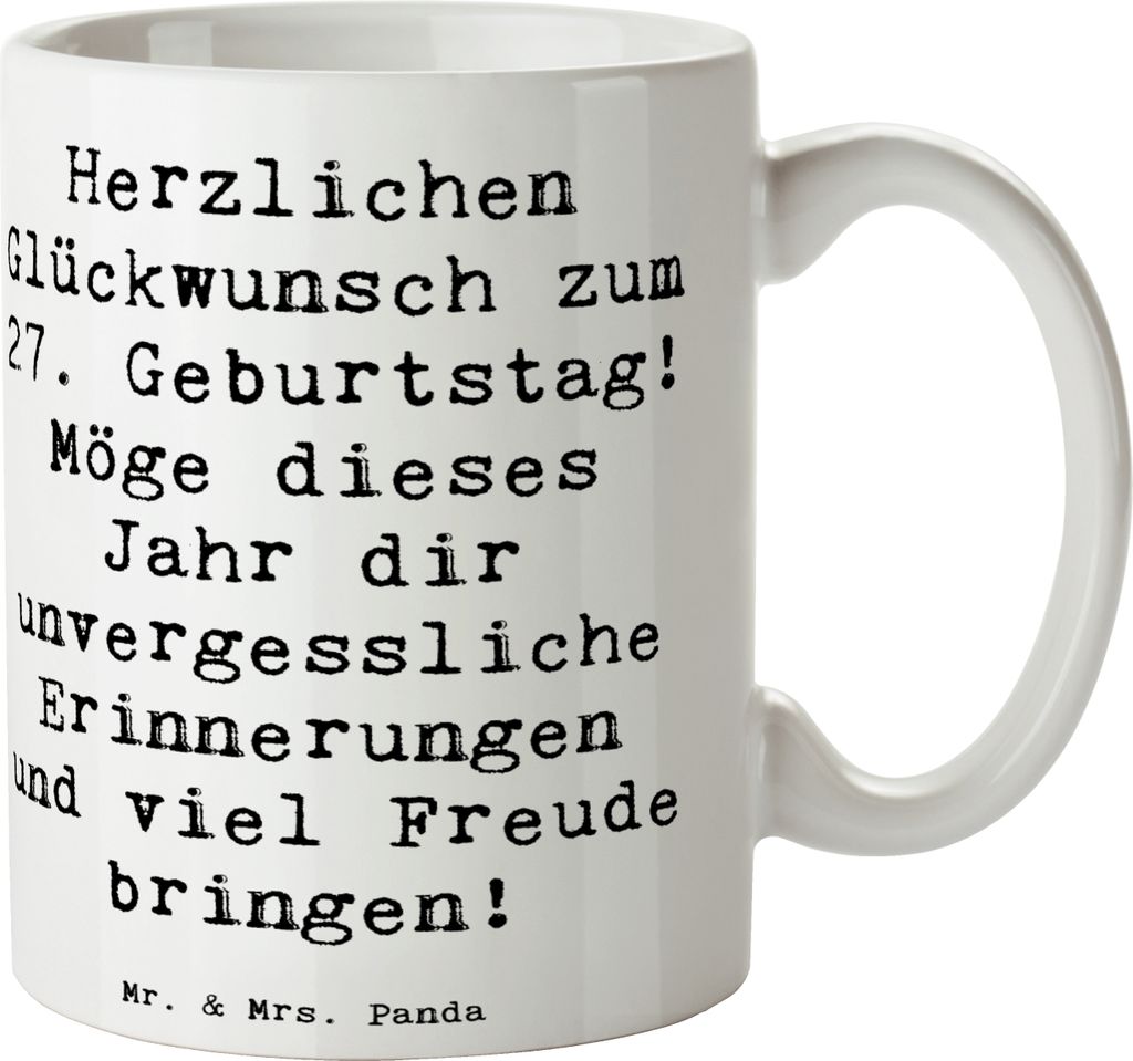 Mr. & Mrs. Panda Kaffeetasse Spruch 27. Geburtstag - Weiß - Geschenk, Alter, besondere Botschaft, Becher, kaffeebecher keramik, Tasse, Happy Birth...