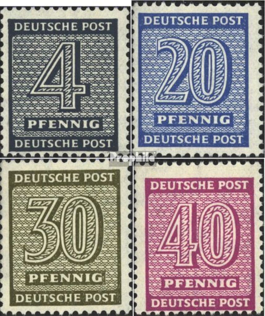 Briefmarken Sowjetische Zone (All.Bes.) 1945 Mi 127z,134z-136z (kompl.Ausg.) weißes Kreidepapier postfrisch Ziffer