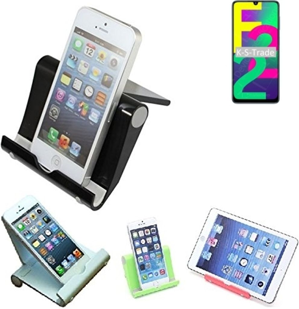 K-S-Trade Handy-Ständer kompatibel mit Samsung Galaxy F22 faltbarer Tischständer Smartphone Tablet Halterung Reise