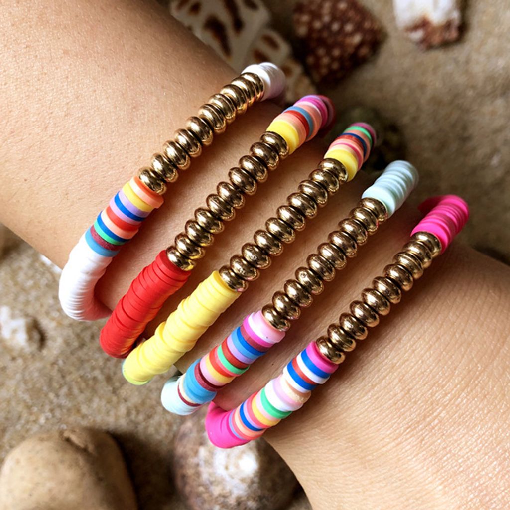 5 Stück Damenmode Regenbogen Polymer Clay String Perlen Armband Party Armreif Geschenk
