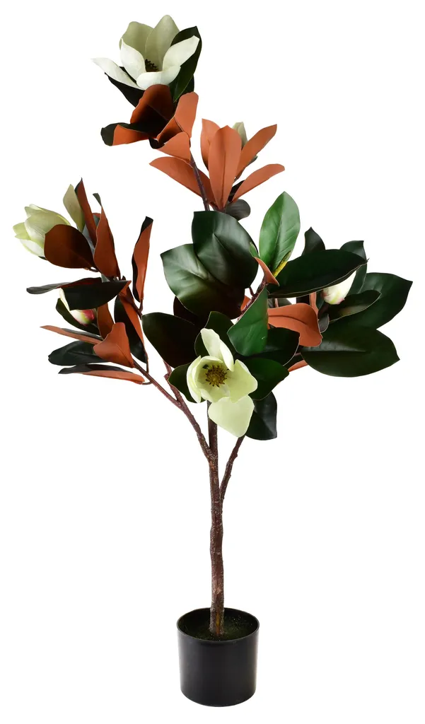 Plante artificielle Viridis Magnolia 120 cm Blanc et Vert en Plastique