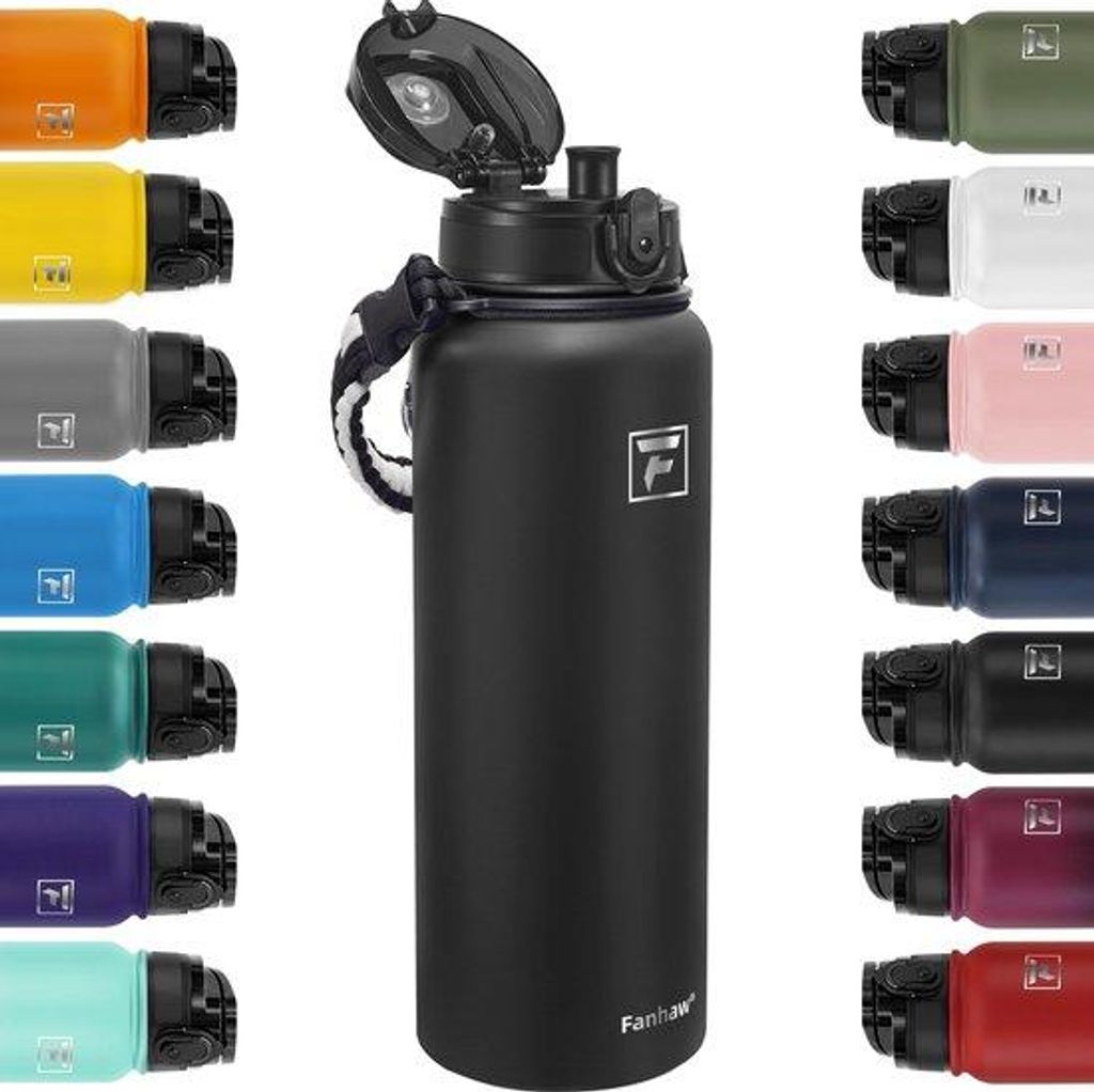 Edelstahlwasserflasche 1,2L schwarz für Outdoor