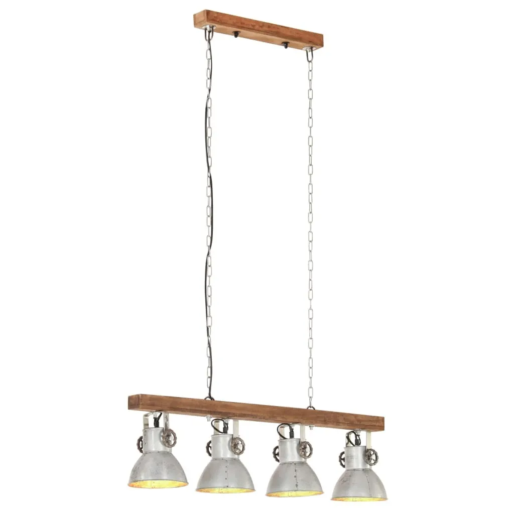 Lampadario Industriale Vintage Legno di Mango e Argento E27