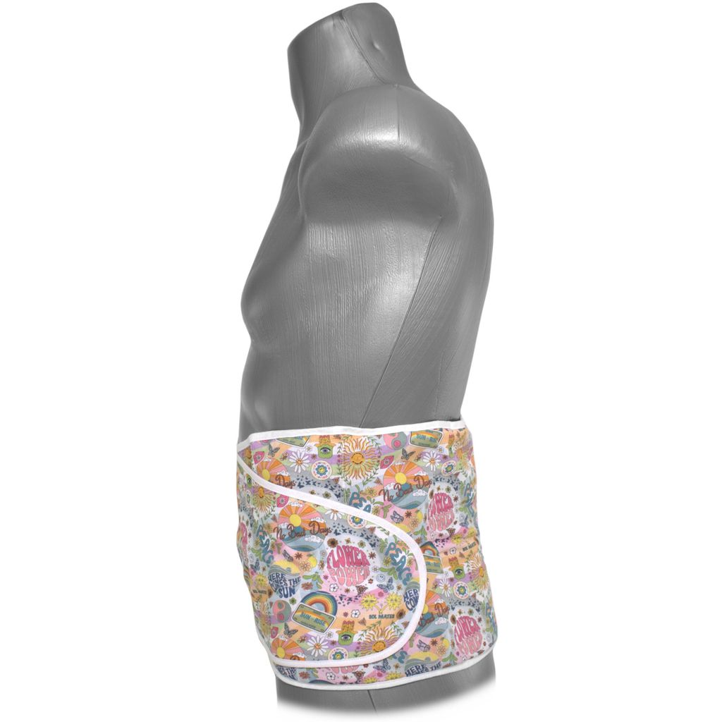 Wärmekissen Johanniskernkissen Gürtel mit Klettverschluss - ca. 135cm - 7-Kammer. Körnerkissen - Bio-Stoff "Flower-Power"